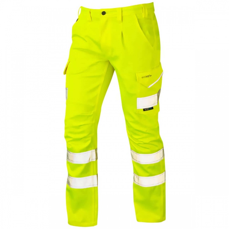 Leo Workwear CT04-Y Kingford ISO 20471 Class 1 EcoViz Stretch Poly/Cotton Cargo Trouser Yellow